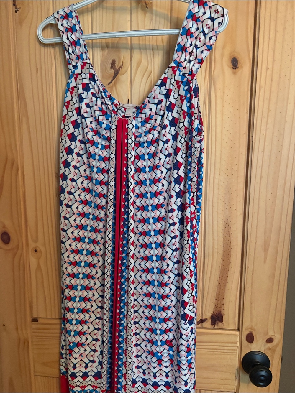Sleeveless Geometric Print Maxi Dress - White, Blue & Red